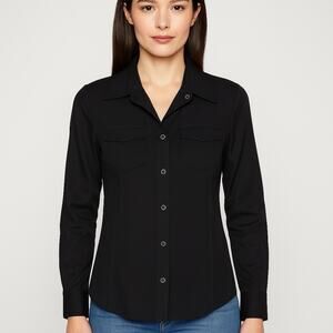 Armani Exchange Women’s Black Button-Up Shirt – Size M, Long Sleeve, Stretch Fit